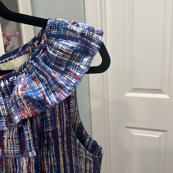 KATE SPADE Silk Shift Dress Ruffle Neckline Multicolor Sleeveless, Size 6 - Picture 4 of 11